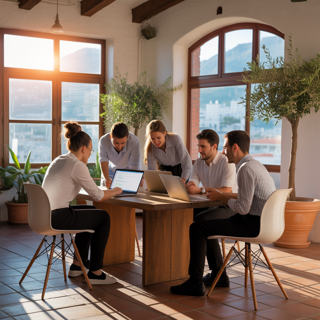 Estudiantes colaborando en proyecto de programación